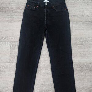 Re/Done High Rise Ankle Cropped Button Fly Frayed Hem Black Jeans Women's 29